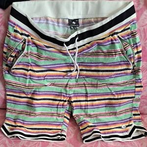 Lrg Striped Terry Shorts in Green, Purple, Yellow & Black